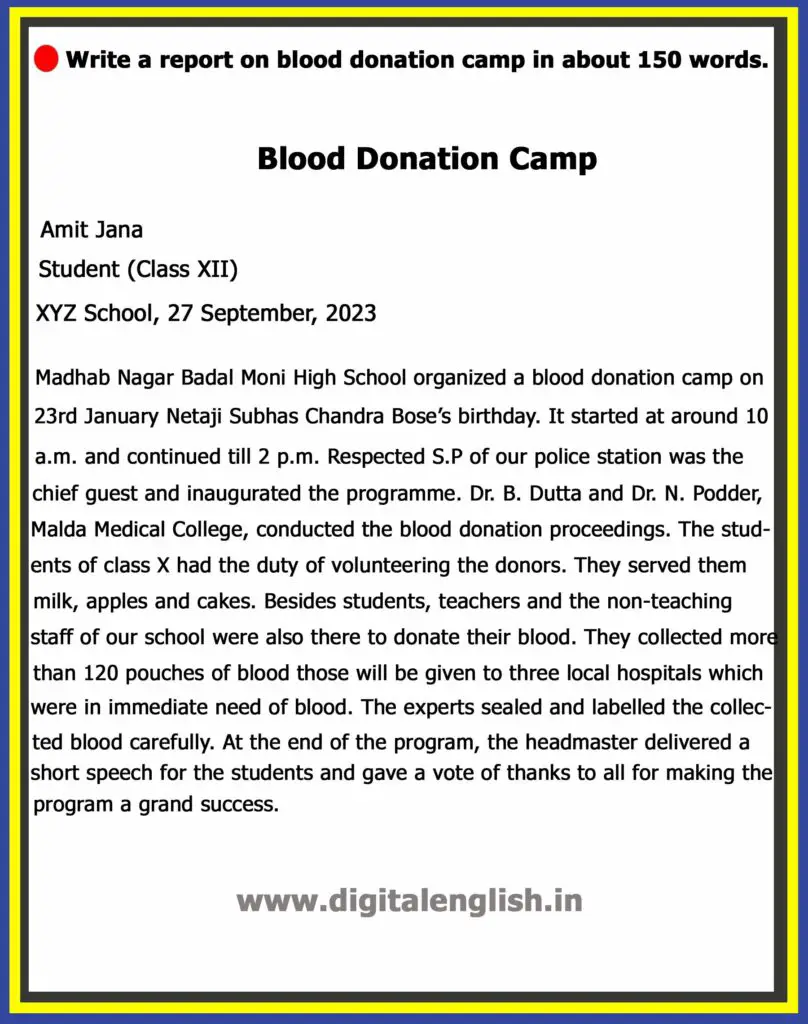 Blood Donation Camp Report Writing