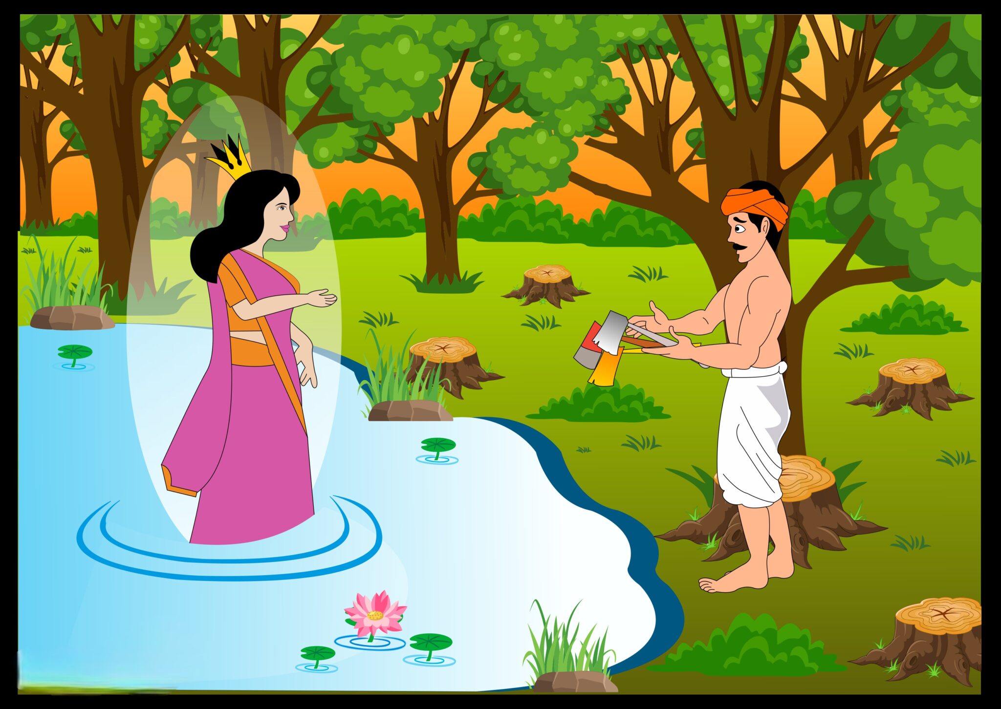 The Poor Woodcutter and Water Goddess Short Story With Moral – Digital ...