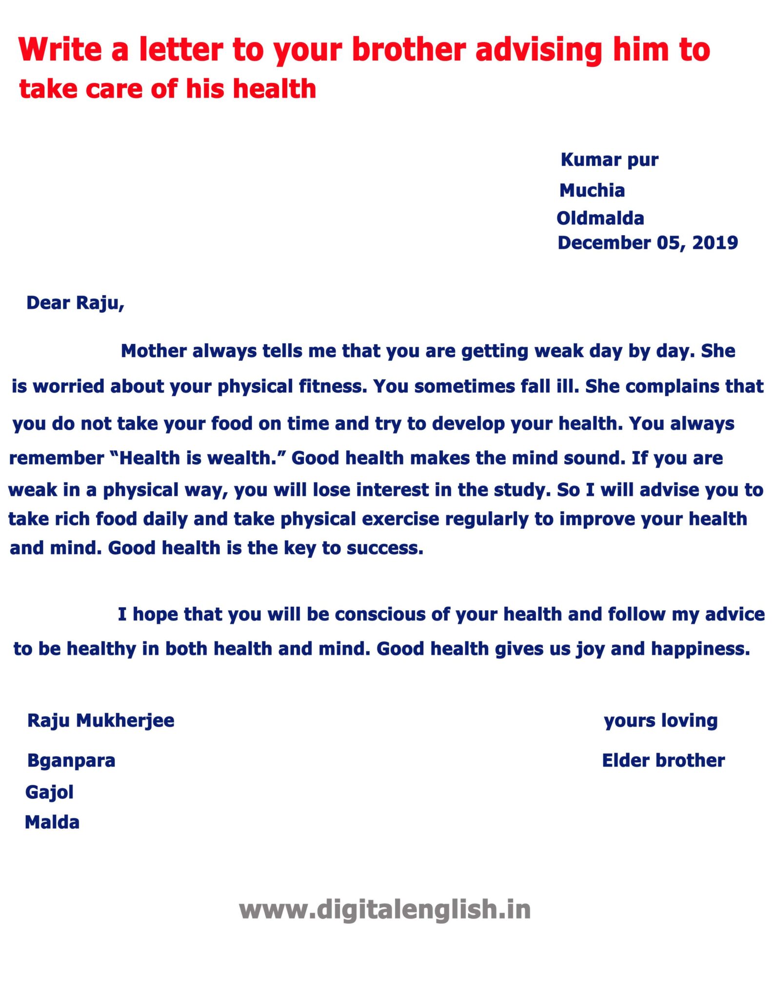 Letter Your Brother To Take Care of His Health – Digital English