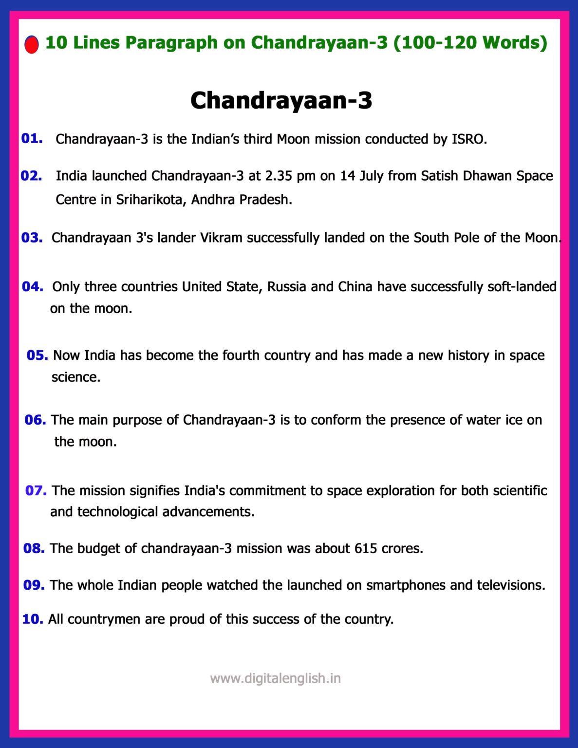 chandrayaan 3 essay in english 150 words